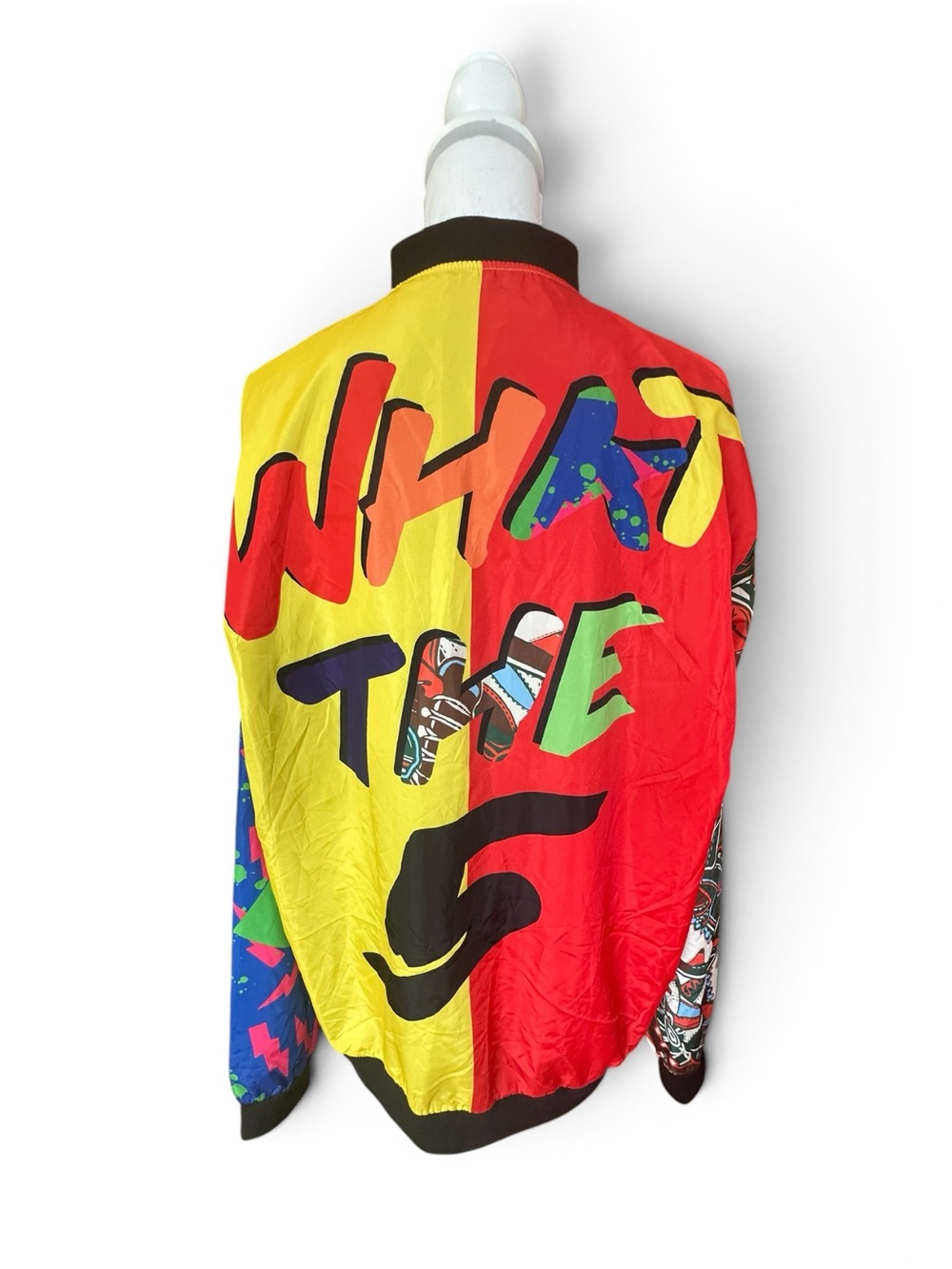UNISEX Colorblock Retro Graphic Windbreaker Bomber Jacket - Bright Red & Yellow